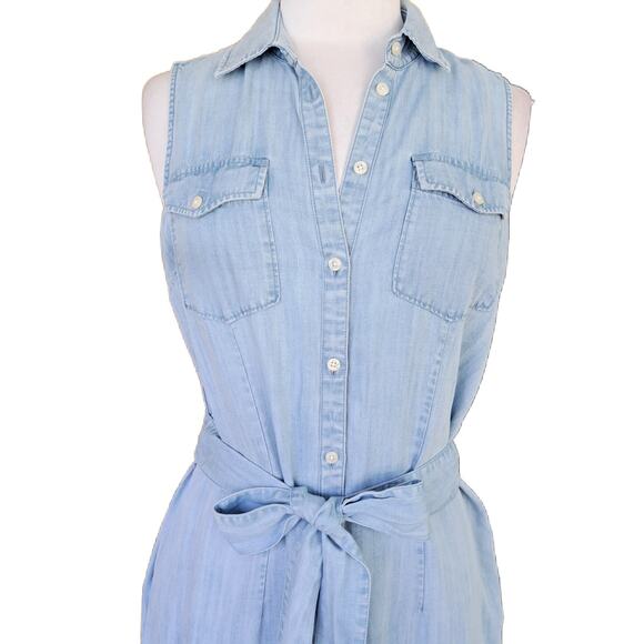 UNTUCKit Light Blue Chambray Perry Sleeveless Shirt Dress Size 8 Belted Casual - Picture 3 of 11